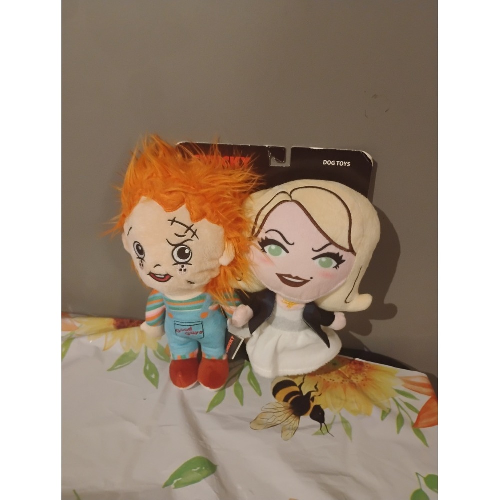 Chucky and Tiffany Plush Dog Toy Set Fetch for Pets Squeaker Horror Movie 2 Pack
